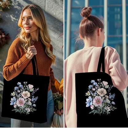 Decohim Floral Butterfly Canvas Tote Bag Boho Canvas Bag with Pocket for Work Office Women Girl Christmas Birthday Gifts