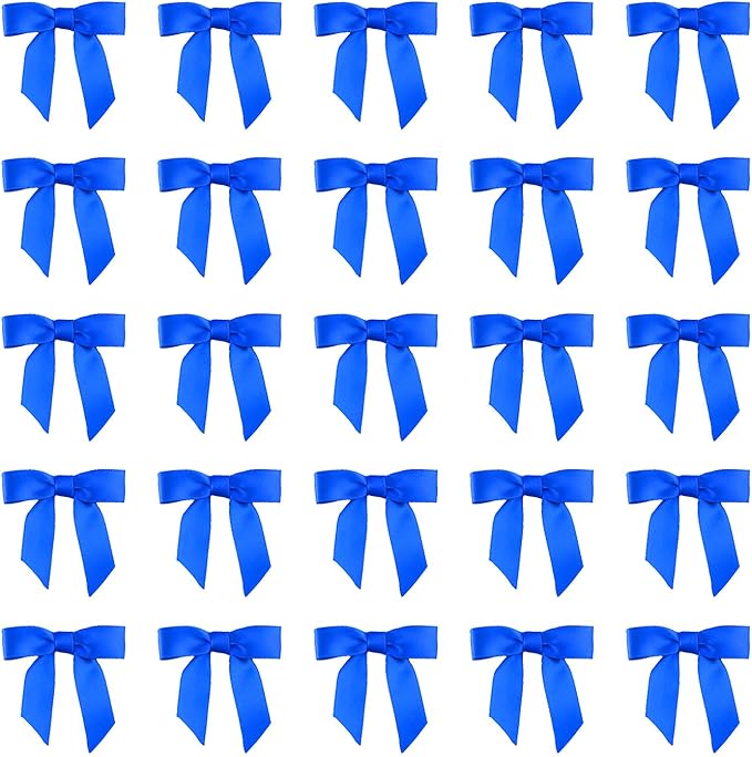 7Rainbows 50pcs Boutique 1.5" Blue Satin Ribbon Mini Bows for Craft Sewing Scrapbooking Wedding and Gift Wrapping