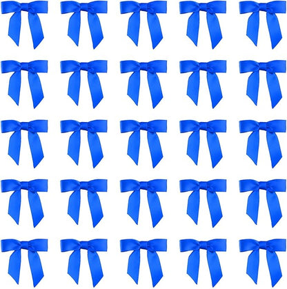 7Rainbows 50pcs Boutique 1.5" Blue Satin Ribbon Mini Bows for Craft Sewing Scrapbooking Wedding and Gift Wrapping