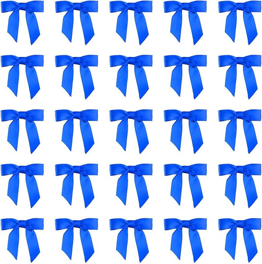 7Rainbows 50pcs Boutique 1.5" Blue Satin Ribbon Mini Bows for Craft Sewing Scrapbooking Wedding and Gift Wrapping