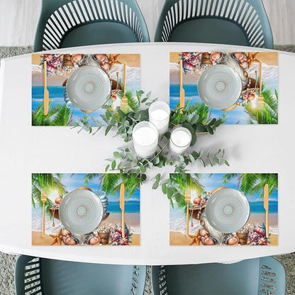 PVC Placemats Set of 4 Summer Gnomes Cute Wipeable Table Mats Washable Heat Resistant Non Slip Vinyl Dining Table Mat for Kithen Indoor Outdoor Patio Farmhouse Place Mats Decorative