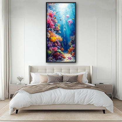 Ocean Large Wall Art Nautical Coral Sealife Pictures Wall Decor Undersea Canvas Seascape Print Painting Modern Artwork Home Decoration for Entrance Living Room Bathroom Bedroom Office Framed 60"x30"