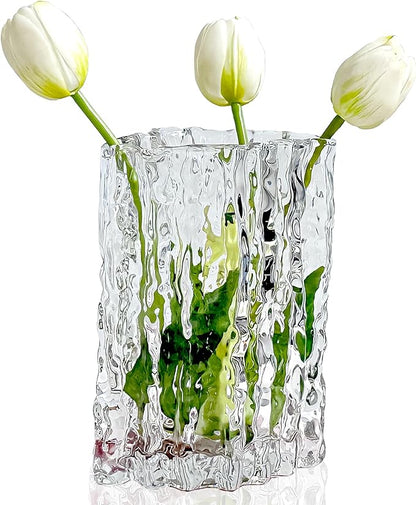 Aoderun Glass Vase Crystal Vase Heavy Duty Large Flower Vase for Dining Table Kitchen Office Home Shelf Wedding Living Room Centerpieces(Clear)