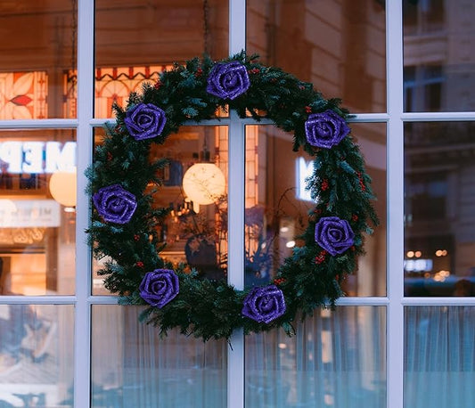 Glitter Foam Roses 30 PCS Royal Blue Roses Artificial Flowers Foam Flowers Glitter Roses with Stem Artificial Flowers for DIY Wedding Bridal Bouquet Party Centerpieces Decor(Royal Blue)