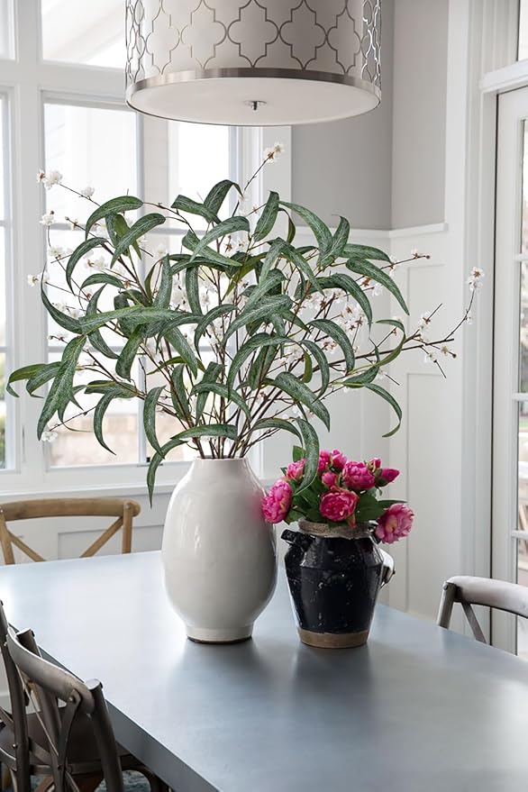 Faux Eucalyptus Stems Willow Eucalyptus Leaves 34” Long Fake Salix Leaves 3 Pcs Artificial Greenery Stems for DIY Bouquet Arrangements Centerpieces Shower Decorations-Artificial Eucalyptus Stems