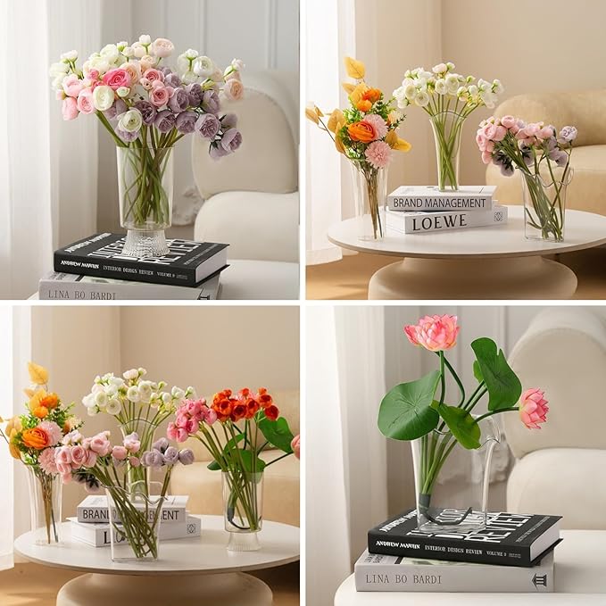 Clear Acrylic Lotus Leaf Vase, Artistic Transparent Decorative Centerpiece for Flowers, Non-Breakable Lightweight Plastic Bouquet Vase for Living Room, Bedroom, and Office Home Decor