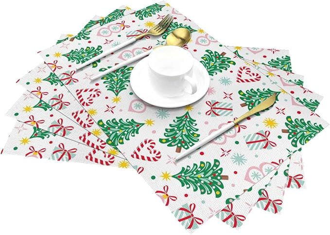 Placemats Set of 4 PVC Woven Place Mats Heat Resistant Easy to Clean for Indoor Outdoor Party Kitchen Dining Table Decoration 12"x18",Christmas Style