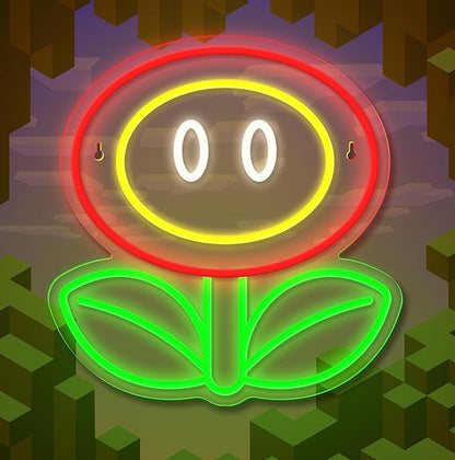Fire Flower Neon Sign, Dimmable Gaming Neon Sign for Man Cave,Bedroom, Gamer Room, Living Room, Party Wall Decor, Birthday Christmas Gifts