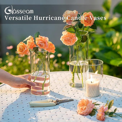 Glasseam Clear Cylinder Vases Set, 24Pcs Glass Vases for Centerpieces Bulk, Modern Floating Candle Holder for Decor, Hurricane Candle Holders for Wedding Table Decor (5.5"/7.5"/9.5")