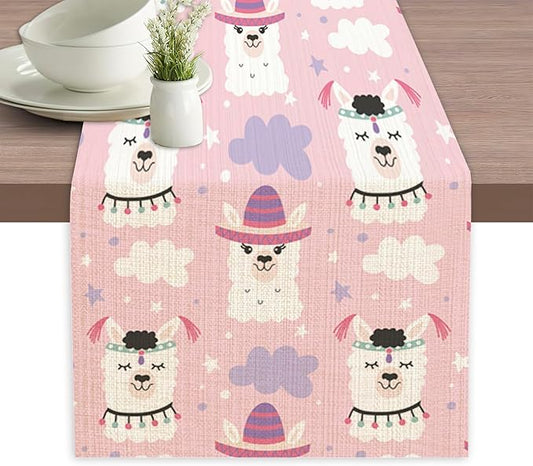 Cute Funny Llama Alpaca Table Runners 70 inches Long Table Runner Elegant Linen Dresser Scarfs Farmhouse Tablerunner for Wedding/Coffee/Dining Table/Party Home Decor