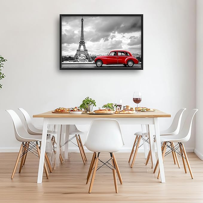 Eiffel Tower Large Wall Art Black and White Framed Red Wall Decor for Living Room Paris City Pictures Oversized Canvas Print Painting Modern Extra Large Framed Artwork for Bedroom Office 36"x24"