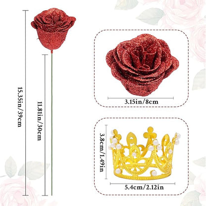 Waipfaru Glitter Roses Bouquet, DIY Fake Flowers Bouquet, Birthday Gifts for Women Mom, 36 Pcs Red Rose for Grandma Wife Girlfriend Valentines, Mothers Day, Anniversary, Graduation