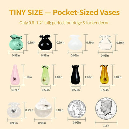 10-Pack Magnetic Mini Glass Vases Set with 30+ Flowers – Slam-Proof Strong Magnet for Fridge, Locker & Office Decor – Crystal Clear Bud Holders for Propagation for Women