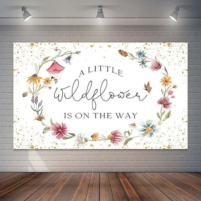 Wildflower Baby Shower Backdrop for Girl Watercolor Wild Floral Butterfly Photography Background Garden Wildflower Baby Shower Cake Table Banner Photoshoot Props (6x3.6ft)