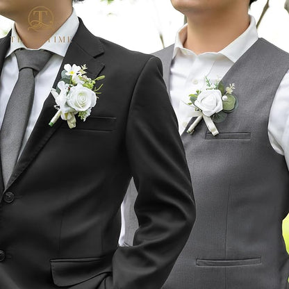 TINGE TIME Boutonniere for Men Wedding,Groom and Best Man Boutonniere for Weddings Ceremony Anniversary, Formal Dinner Party and Rustic Spring Wedding Marriage (10, IvoryWhiteRose)