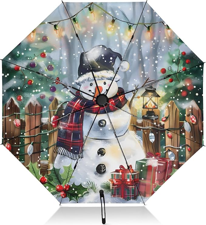 panksolu Folding Umbrella Christmas Cute Snowman Compact Travel Umbrella Automatic Portable Lightweight Windproof Umbrellas for Sun Rain UV Protection Large Portable Umbrellas