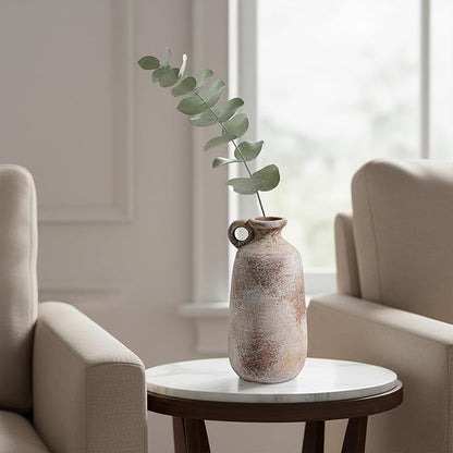 Sunddo 10 Inch Rustic Terracotta Ceramic Vase, Farmhouse Vintage Flower Vase with Handle, Centerpiece Table Decorations, Living Room Kitchen Bedroom Desk Shelf Decor Gift