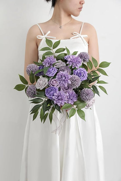 Artificial Flowers Combo Box Set Gradient Color Flower Leaf with Stems for DIY Wedding Bouquets Centerpieces Baby Shower Party Home Decorations (Lavender Purple)