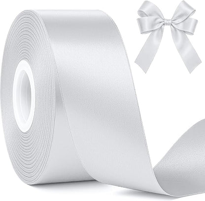 Fullive Silver Ribbon, 1 1/2 Inch 30 Yards Silver Ribbon for Flower Bouquet, Polyester Solid Christmas Tree Ribbons for Birthday Christmas Decorations DIY Bows Wrapping Bouquet Floral Arrangements