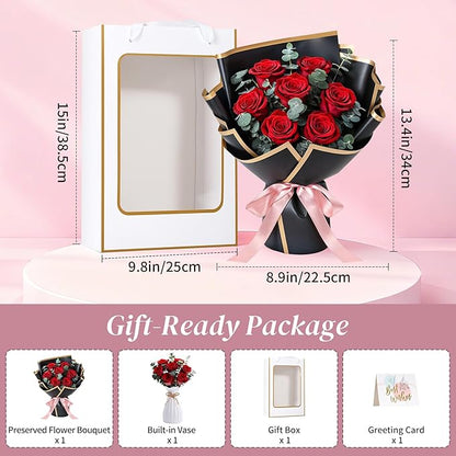 Lewondr Flower for Delivery, Preserved Flowers Bouquet, Red Roses Bouquet, Real Long-Lasting Forever Birthday Flowers Gifts for Her Wife Girlfriend Valentines Day Anniversary Mothers Day, Black-Red