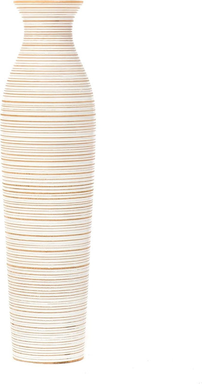 Leewadee Large White Home Decor Floor Vase - Wooden 26 inch Tall Farmhouse Decor Flower Holder for Fake Plant and Pampas Grass