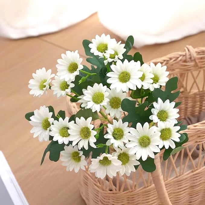Artificial Daisy Flowers, Artificial Fake Silk Flowers Plants, DIY Garden Craft Art Decor, Decorations Plastic Floral Table Centerpieces for Home Party Décor, 4 Beams