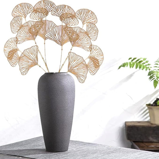 Artificial Golden Plants Fake Gold Ginkgo Leaves - Tall 27Inch 2 Pack, Faux Apricot Leaf Christmas Decor Plant Simulation Bushes for Indoor Outdoor Xmas Party Wedding Table Centerpiece DIY Decoration
