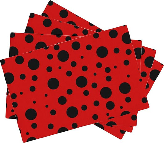 Black Spots Placemats Set of 4, 12x18 Inch Non-Slip Washable Heat Resistant Linen Fabric Table Mats,Place Mats for Holiday Party