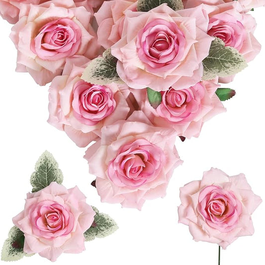 Pink Roses Artificial Flowers 4.3" Velvet Roses 16pcs Pink Flowers Artificial for Decoration Fake Pink Roses for Wedding Bridal Bouquets Party Centerpieces Home Table Decor (Pink)