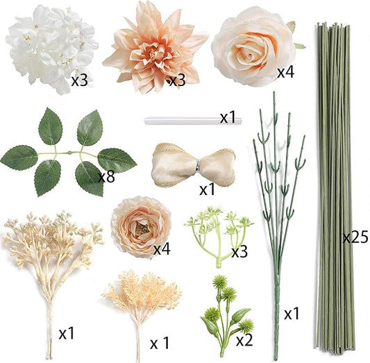 YYHUAWU Artificial Flowers Combo Box Set Pink Fake Flower Leaf with Stems for DIY Wedding Bouquets Centerpieces Baby Shower Party Home Decorations
