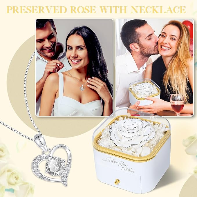 Beferr Birthday Gifts for Women Preserved Real Rose with Necklace Eternal Roses Forever Flowers for Delivery Prime Christmas Day Gifts for Mom Grandma Wife Sister Her from Daughter