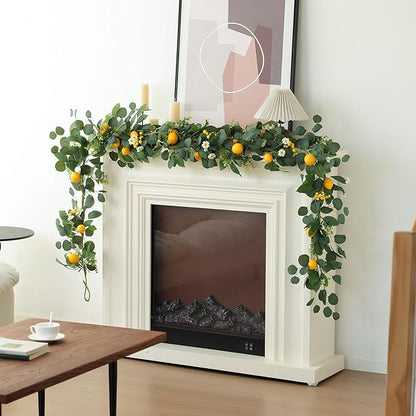 Mizii Artificial Lemon Garland 6FT Fake Fruit Lemons Garland with Green Eucalyptus Leaves Hanging Vines Greenery Decorations for Kitchen Table Centerpieces Room Wall Party Birthday Decor (Eucalyptus)