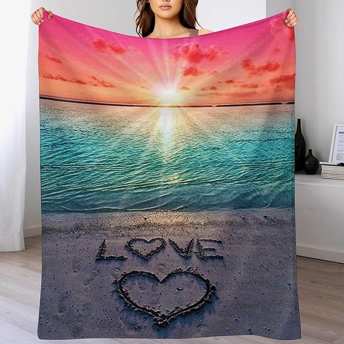 Love Ocean Beach Blanket - Gifts for Women, Men, Loved Ones - Soft Warm Cozy Fleece Throw for Kids, Adults - Couch, Sofa, Bed - 40"x50"
