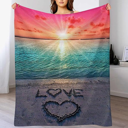 Love Ocean Beach Blanket - Gifts for Women, Men, Loved Ones - Soft Warm Cozy Fleece Throw for Kids, Adults - Couch, Sofa, Bed - 40"x50"