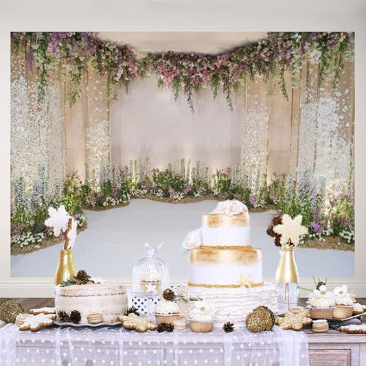 7x5ft Wedding Flowers Backdrop for Photoshoot Cradle Ceremony Proposal Background for Photography Romance Outdoos Ceremony Party Banner Bridal Shower Anniversary Birthday Props