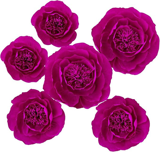 6 pcs 3D Paper Flower Decoration for Party, Wedding Decoration, Background Wall, Nursery Room Decoration, Bridal Shower, Baby Shower, (Rose Red,Set/6)