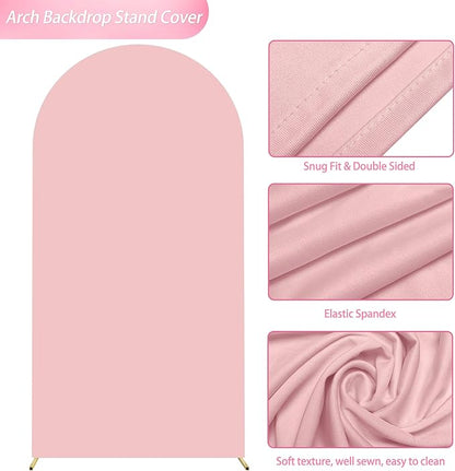 Wokceer 6.6FT Wedding Arch Cover Spandex Fitted Wedding Arch Stand Covers Round Top Blushing Pink Chiara Arch Cover for Birthday Party Ceremony Banquet Decoration