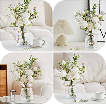 Artificial Flowers Combo White Flowers Mix Silk Flowers Rose, fake flowers for DIY Wedding Bridal Bouquets, Floral Arrangement, Table Centerpieces. Fake Plastic Flowers Bulk Vase Decoration