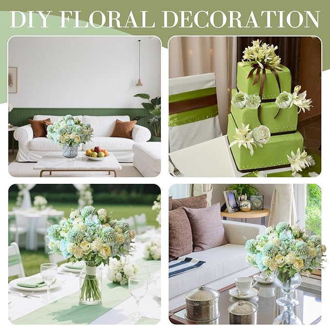 ASTRYAS 8Pcs Green Peonies Artificial Flowers, Fake Silk Peony Flowers Bouquets Arrangements Wedding Party Home Kitchen Garden Table DIY Floral Centerpieces Decor(Sage Green)