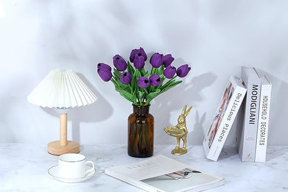SITUMEIZI 15pcs Tulips Fake Artificial Flowers Real Touch 14" Silk Flower for Home Decor Easter Spring Wedding Bouquet Decorations Mother's Gift Day Floral Arrangements(Deep Purple)