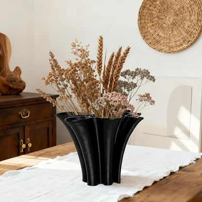 Black Ceramic Vase for Home Decor, Boho Artistic Irregular Shape Decorative Vase, Unique Modern Accent for Living Room Bedroom or Entryway