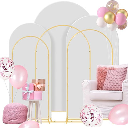 Wedding Arch Backdrop Stand Set of 3, (6, 6.6, 7.2) Metal Arch Backdrop Stand with Wedding Arch Cover, Wedding Balloon Arch Backdrop Stand for Birthday, Baby Shower, Anniversary.