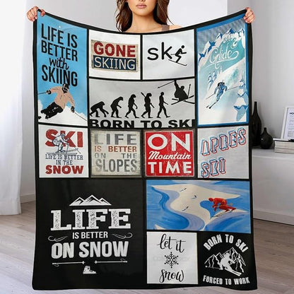 Soft Warm Cosy Fleece Blanket for Couch Bed, 40"x50" - Perfect Ski Gift for Lovers & Kids