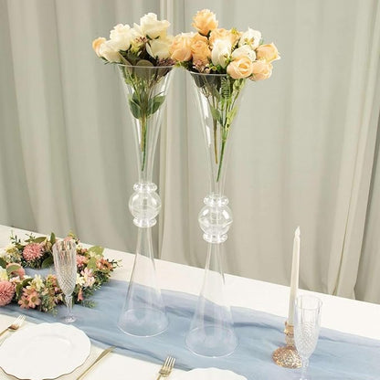Efavormart 2 Pack | 27" Clear Crystal Embellishment Trumpet Table Centerpiece, Reversible Plastic Flower Vase