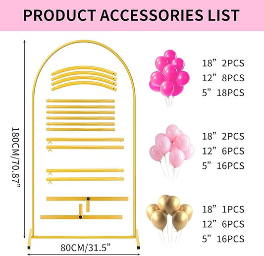 6FT Arch Backdrop Stand for Party, Wedding Arch Stand for Ceremony Birthday Party Baby Showers Photo Booth Easy Assembly Supports Flowers Balloons and Decor,Gold Short