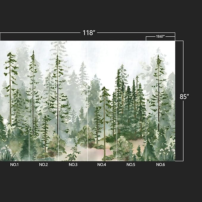 Boys or Girls Cartoon Pine Tree Forest Peel and Stick wallpeper Nursery Kids Bedroom Wall murals for Bedroom Living Room - 85"x118"