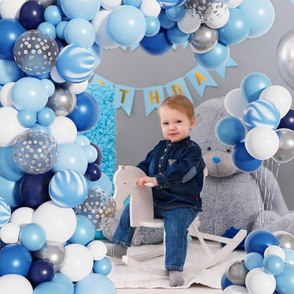 Amandir 134Pcs Blue Balloons Arch Garland Kit, Different Sizes 12 10 5 inch Navy Royal Light Blue Latex Confetti Balloons for Boys Birthday Baby Shower Winter Wonderland Graduation Party Decorations