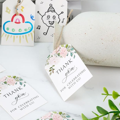SallyFashion 75PCS Thank You Gift Tags, 2x3inch Floral Personalized Gift Tags with String for Wedding Birthdays Party Favors Baby Shower Bridal Shower
