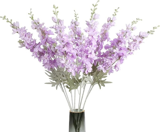 8PCS Purple Delphinium Artificial Flowers 33.5in Long Stem Larkspur Fake Silk Flowers for Tall Vase Faux Flowers for Home Wedding Baby Shower Floral Arrangement Centerpiece Table Decor (Purple)