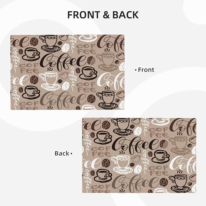 Coffee Theme Linen Placemats Set of 4 Vintage Brown Coffee Cup Table Mats Heat Resistant Place Mats for Home Party Kitchen Dining Decoration 12x18 Inch